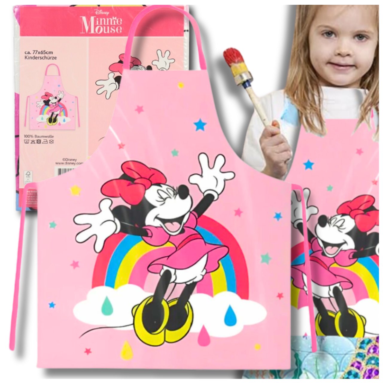 Vaikiška apsauginė prijuostė su Minnie Mouse motyvu