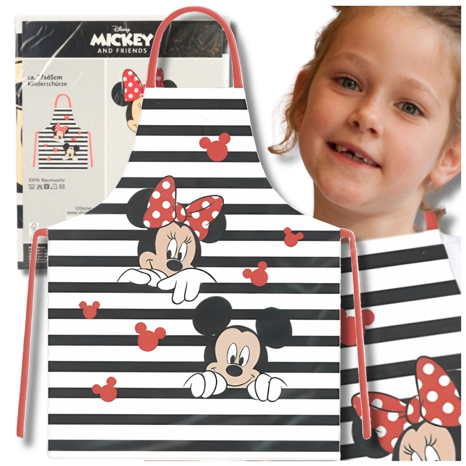 Vaikiška apsauginė prijuostė su Mickey ir Minnie Mouse motyvu