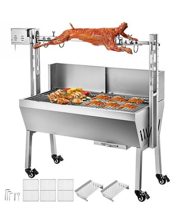 VEVOR 60KG / 132LBS elektrinis skrudinimo grilis 2 in 1 BBQ Rotisserie Grill su užrakinamais ratukais avių kepimui kalakutienai