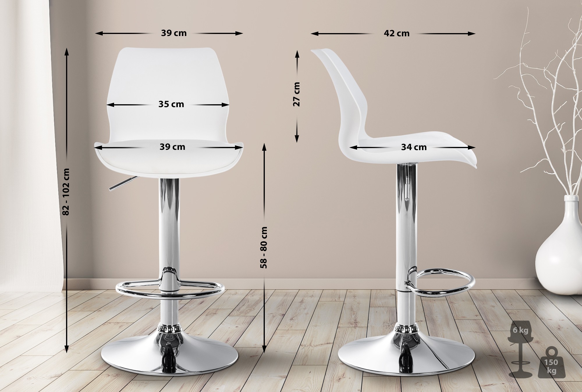 2 plastikinių baro kėdžių rinkinys "Gilbert