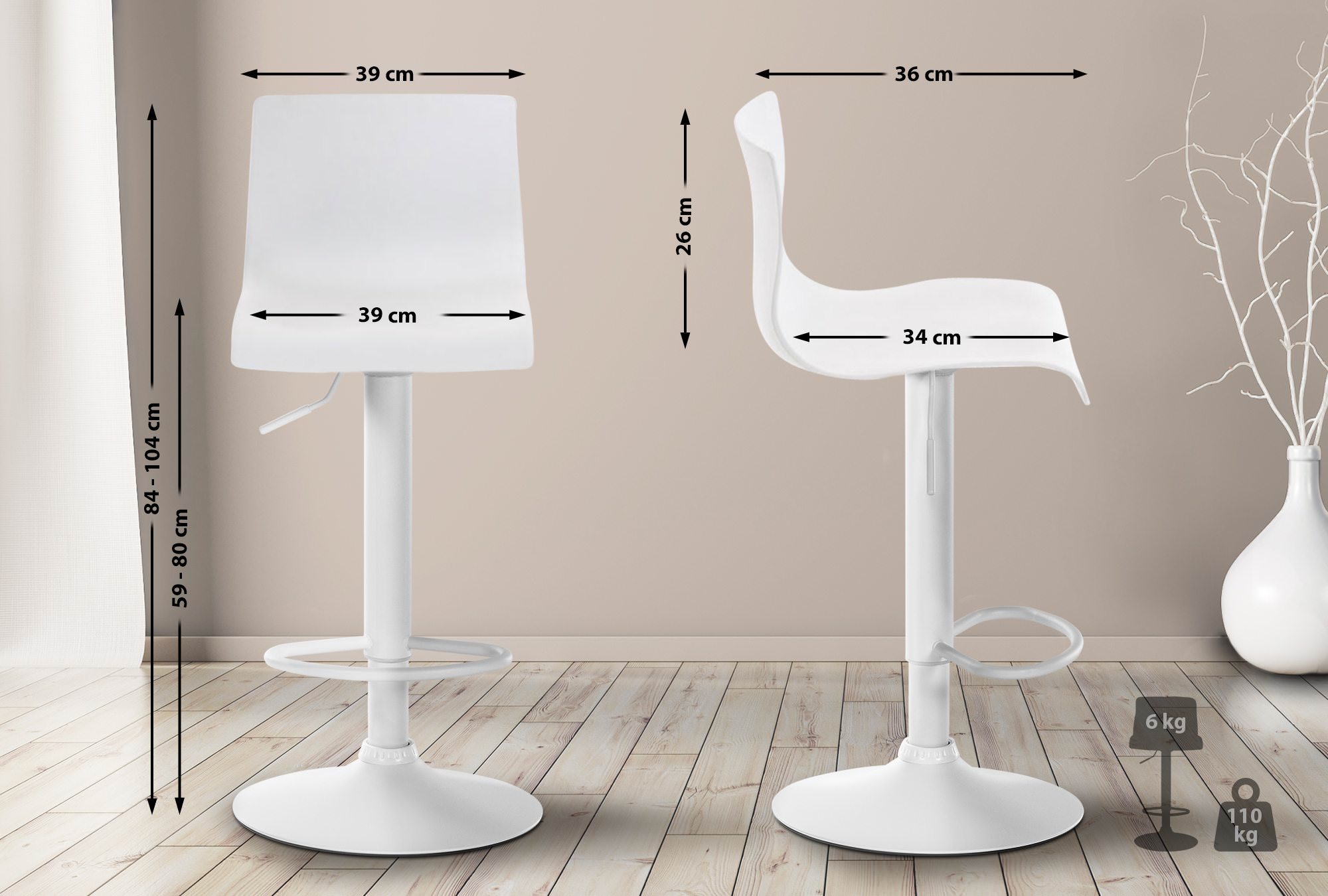 Baro kėdė "Hover white", "Metall matt weiss