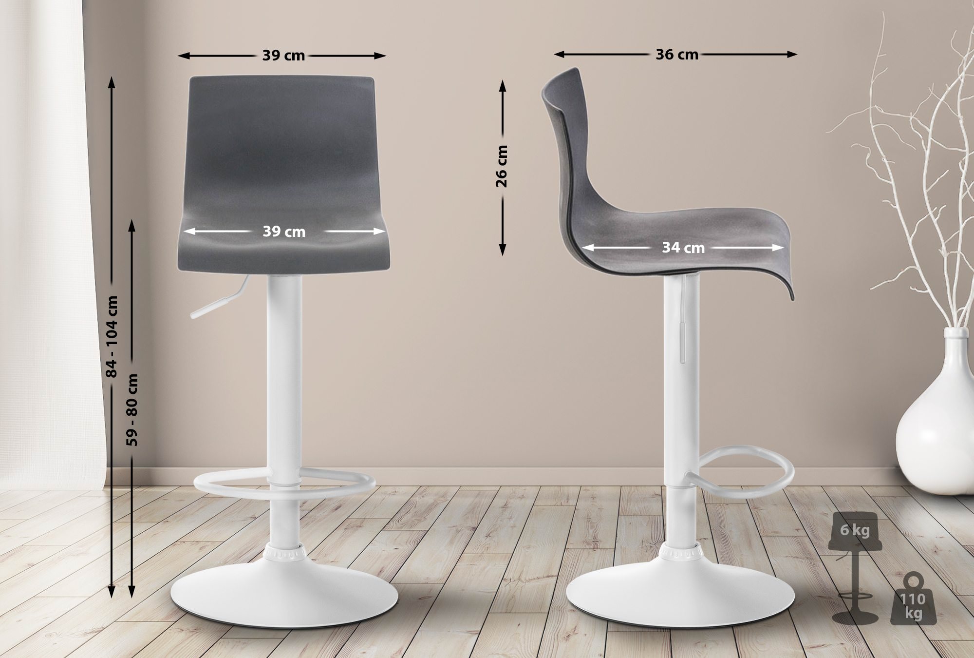 Baro kėdė "Hover grey", "Metall matt weiss