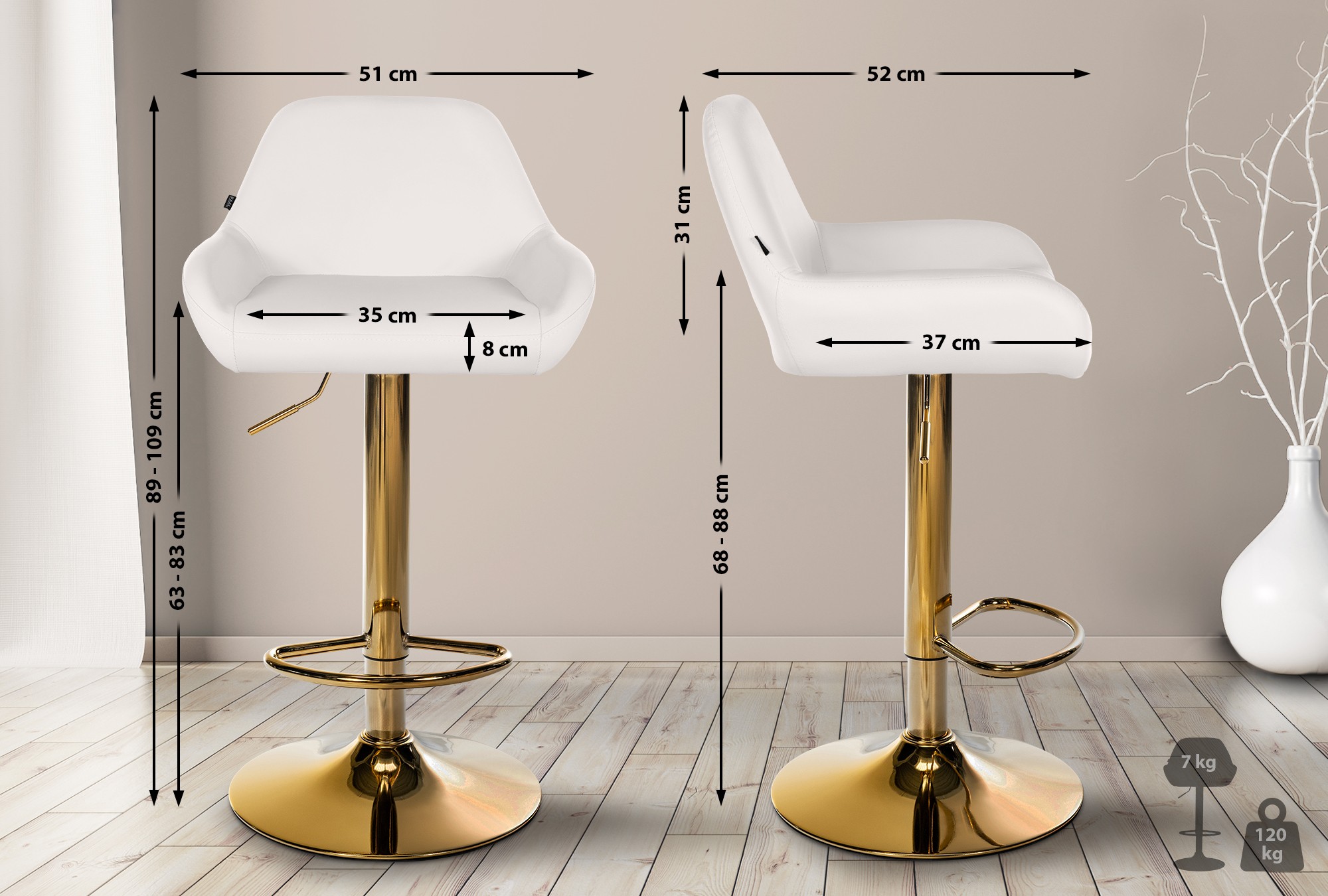 Baro kėdė "Braga Gold", odos imitacija