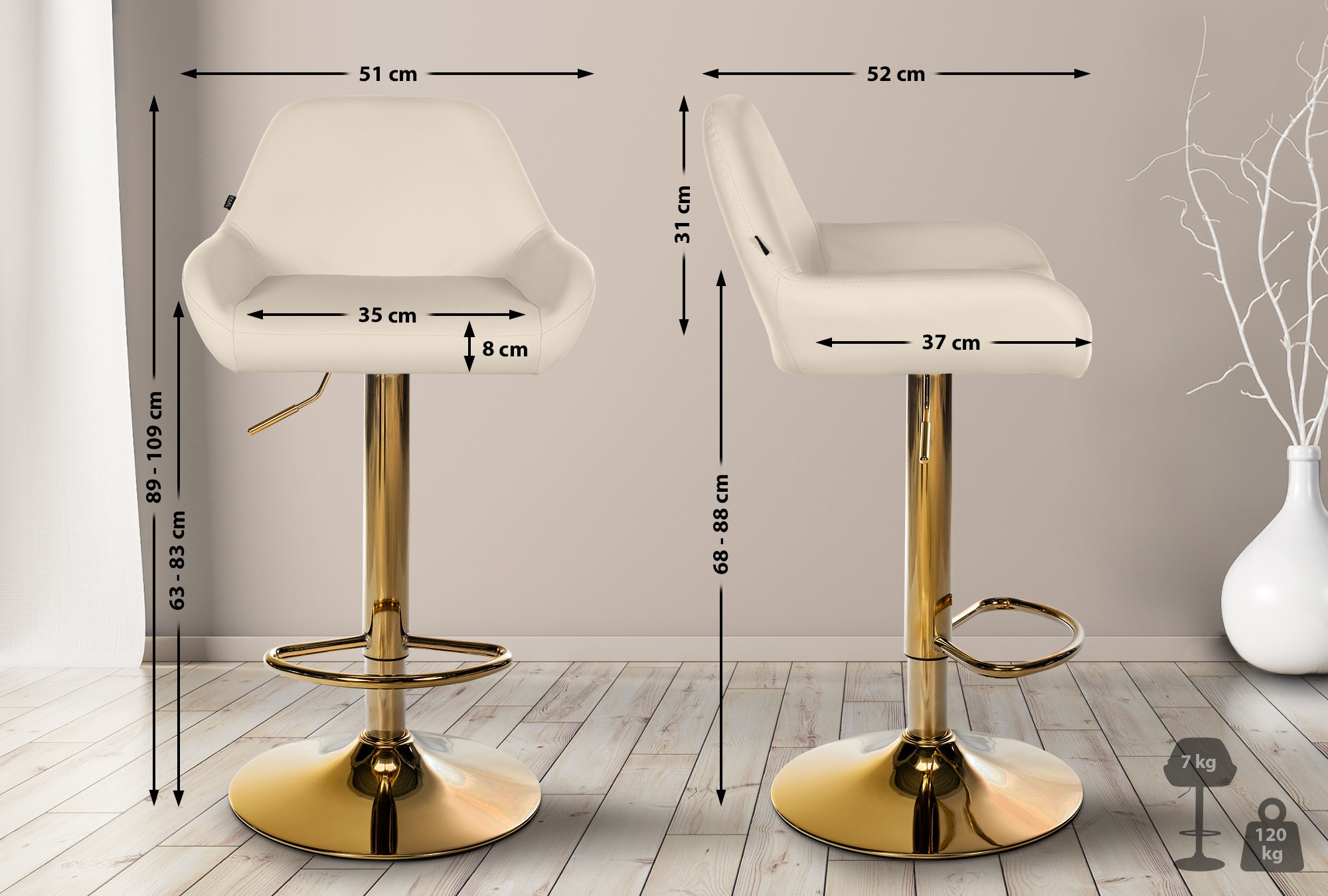 Baro kėdė "Braga Gold", odos imitacija