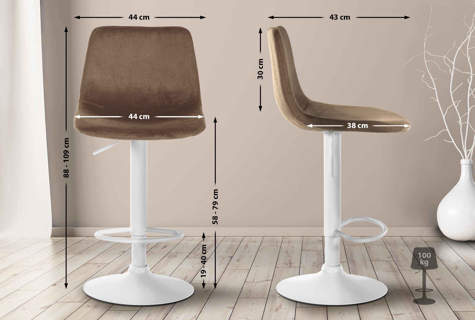 2 baro kėdžių rinkinys "Divo velvet", baltas
