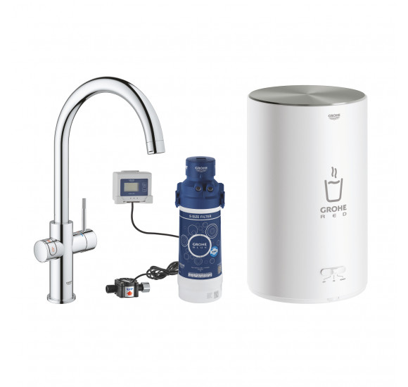 Grohe Red Duo C formos maišytuvas plautuvei ir M dydžio boileris : Spalva - Šlifuotas paviršius - juodos