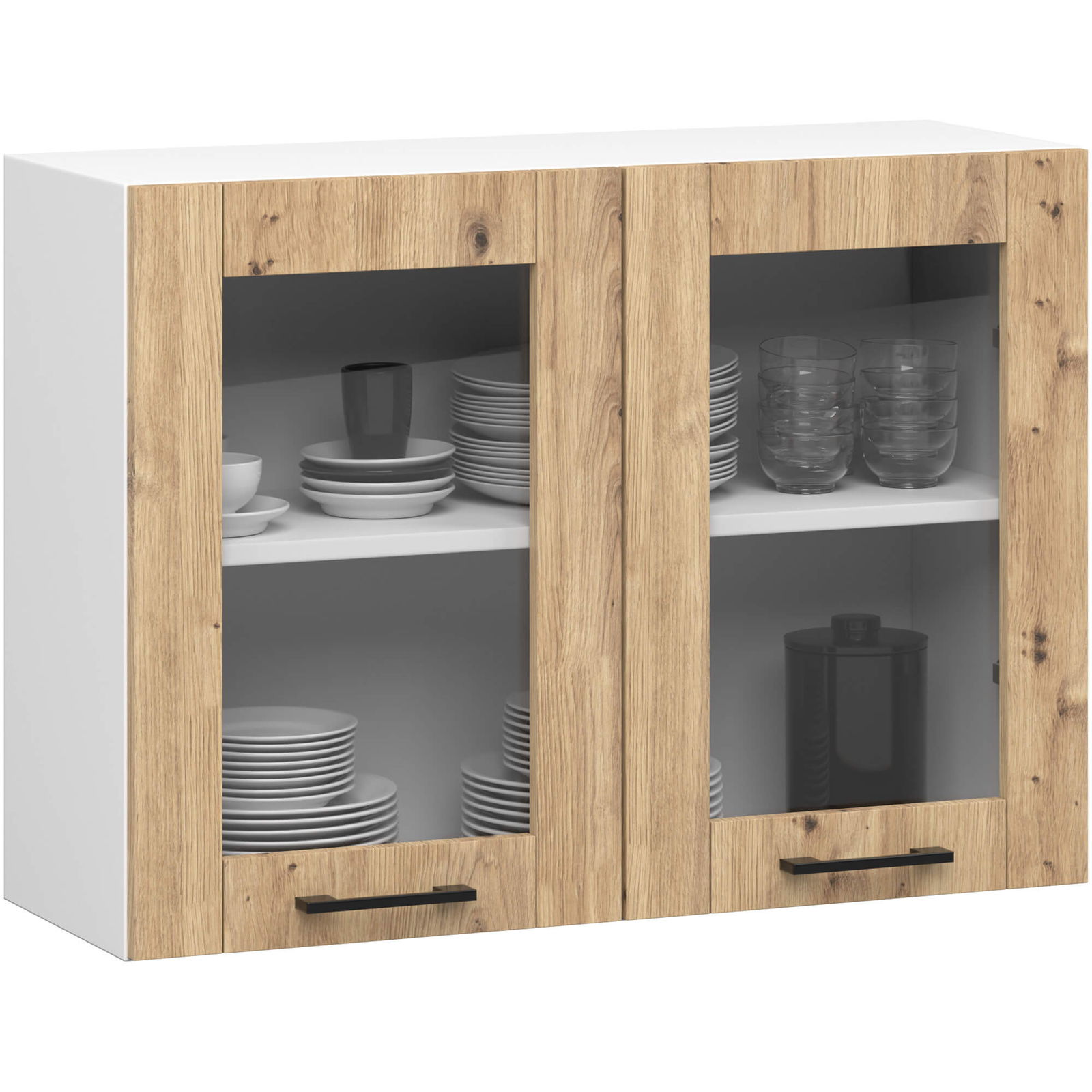 Pakabinama virtuvės spintelė OLIVIA W80, H58 cm, balta/ąžuolo artisan