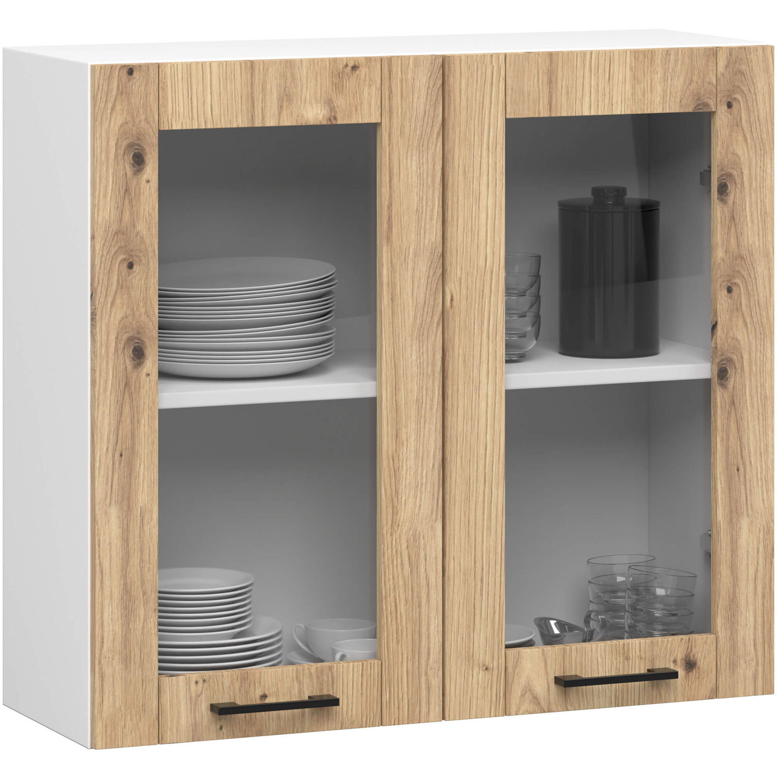 Pakabinama virtuvės spintelė OLIVIA W80, H72 cm, balta/ąžuolo