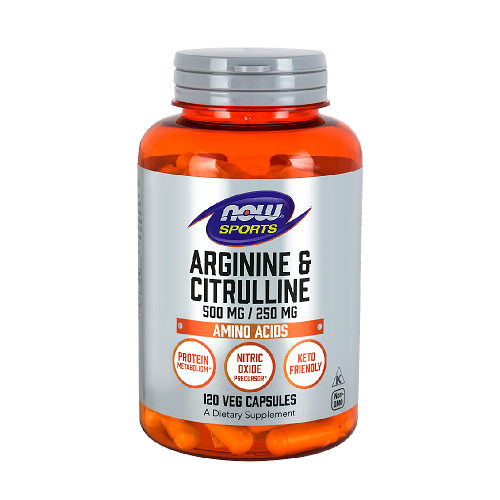NOW Arginine 500mg & Citrulline 250mg, 120 veganiškų kapsulių