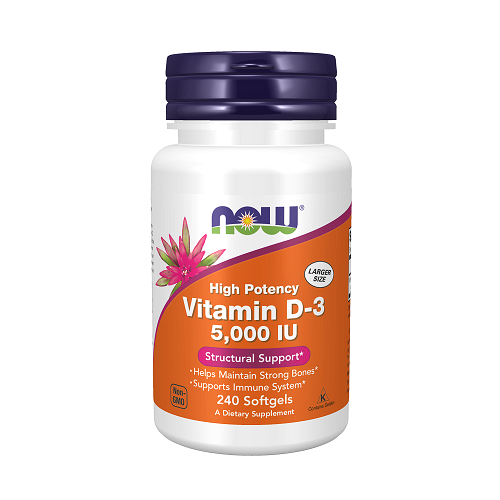 NOW Vitamin D-3 5000 IU High Potency, 240 minkštųjų kapsulių