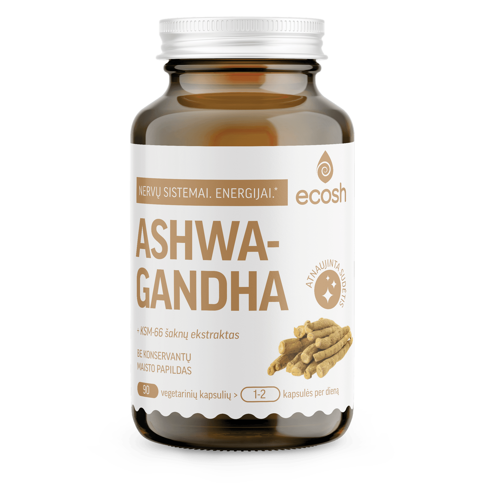 ECOSH AŠVAGANDA (Ashwagandha) su KSM-66® šaknų ekstraktu, 400 mg, 90 kapsulių