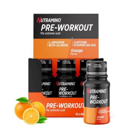 Nutramino Pre-Workout, prieštreniruotinis, 60 ml x 12 vnt. - Apelsinų