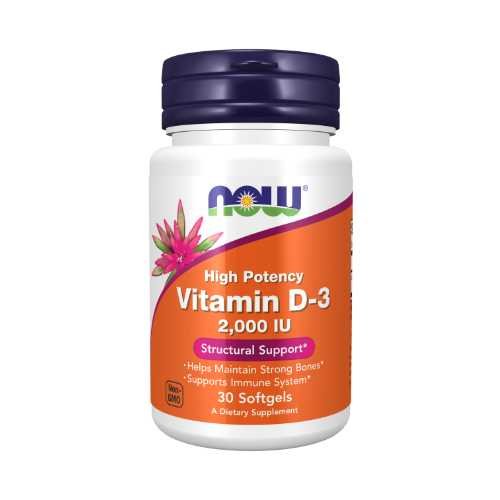 NOW Vitamin D-3 2000 IU High Potency, 30 kapsulių