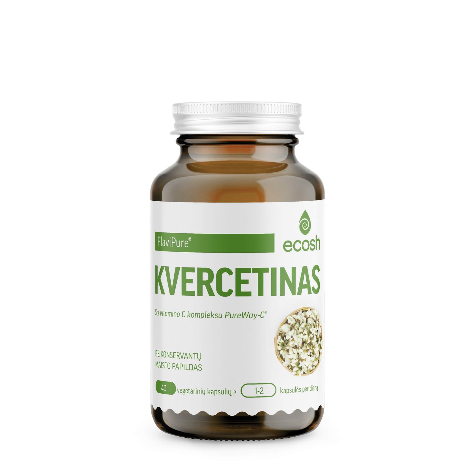 ECOSH Kvercetinas FlaviPure® su vitamino C kompleksu PureWay-C®, 40 kapsulių