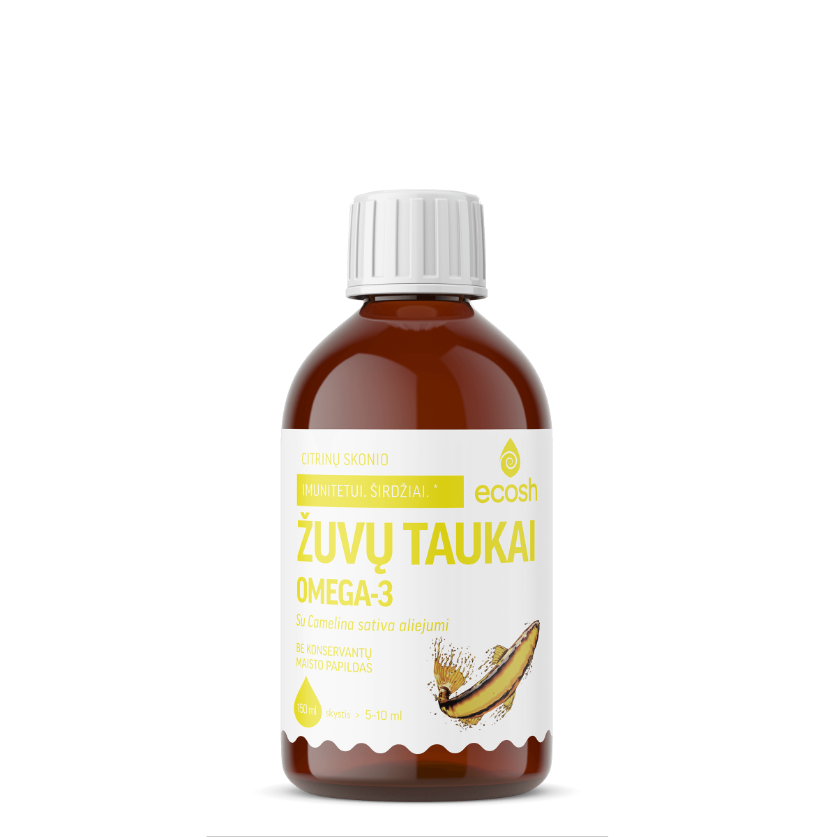 ECOSH žuvų taukai su Camelina sativa aliejumi, citrinų skonio, 150 ml