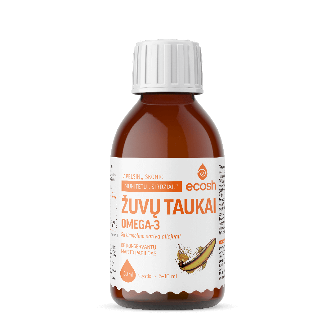 ECOSH žuvų taukai su Camelina sativa aliejumi, apelsinų skonio, 150 ml