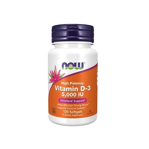 NOW Vitamin D-3 5000 IU High Potency, 120 minkštųjų kapsulių