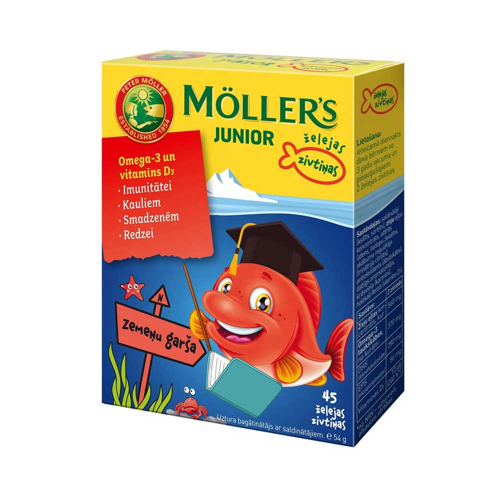 MOLLERS Junior Omega- 3 želė žuvis su braškių skoniu N45