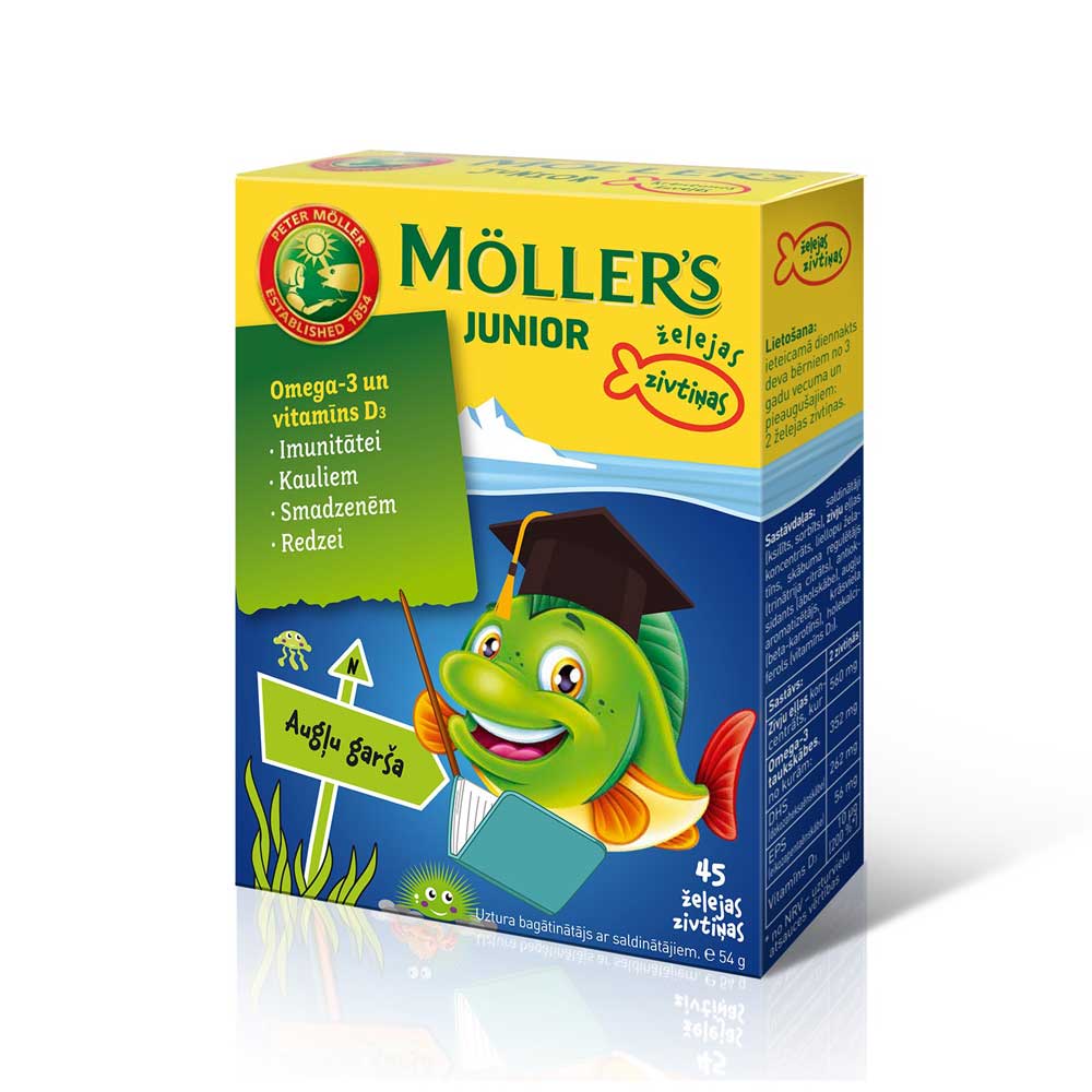 MOLLERS Junior Omega- 3 želė žuvis su vaisių skoniu N45