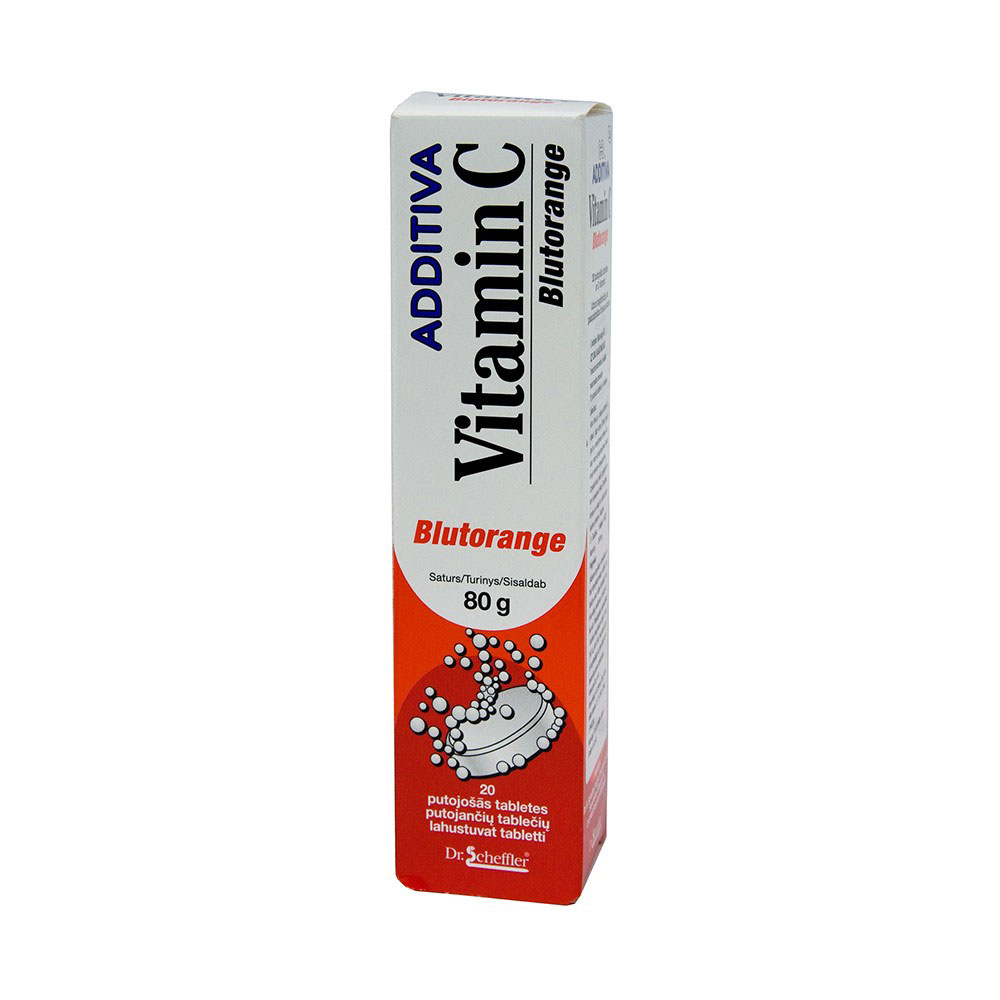 ADDITIVA Vitamin C Blutorange putojančios tabletės raudono apelsino skonio N20