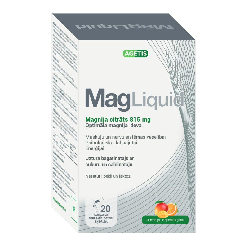 MAGLIQUID 815 mg su mangų ir apelsinų skonio paketėliai N20