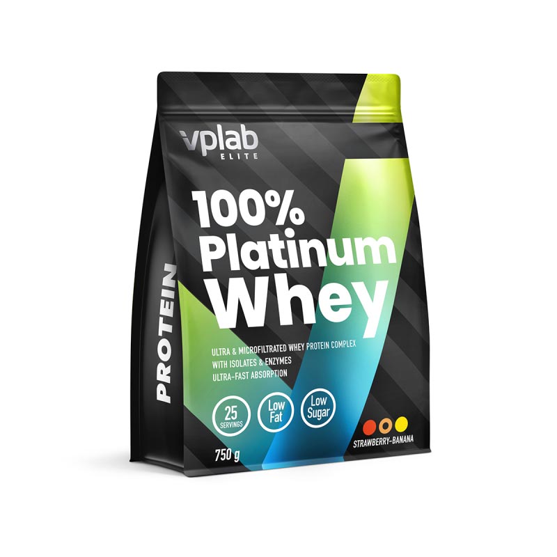 Vplab Platinum išrūgų braškių-bananos milteliai 750 g