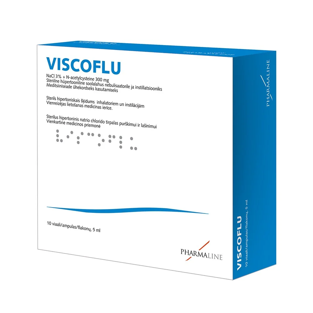 VISCOFLU sterilus hipertoninis tirpalas inhaliatoriams ir instiliacijoms 5 ml N10 ampulėse