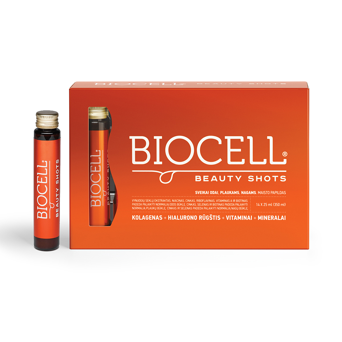 BIOCELL Beauty Shots geriamas kolagenas su vitaminais ir mineralais odai plaukams nagams / AKCIJA 1+1