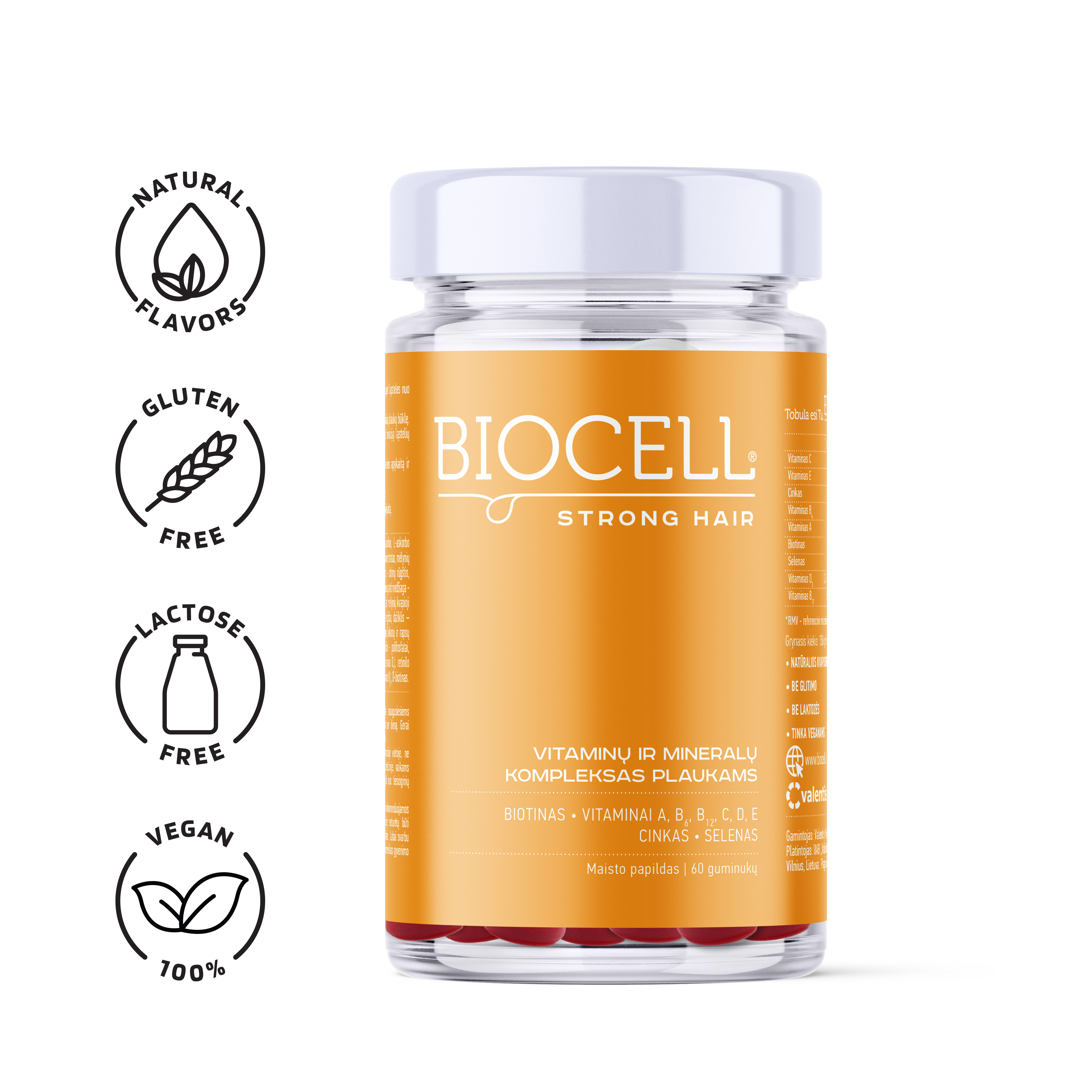 BIOCELL Strong Hair vitaminų ir mineralų kompleksas plaukų grožiui / AKCIJA 1+1