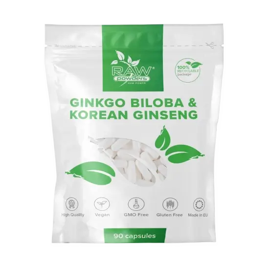 RAW POWDERS Ginkgo Biloba & Korean Ginseng - 90 kaps.