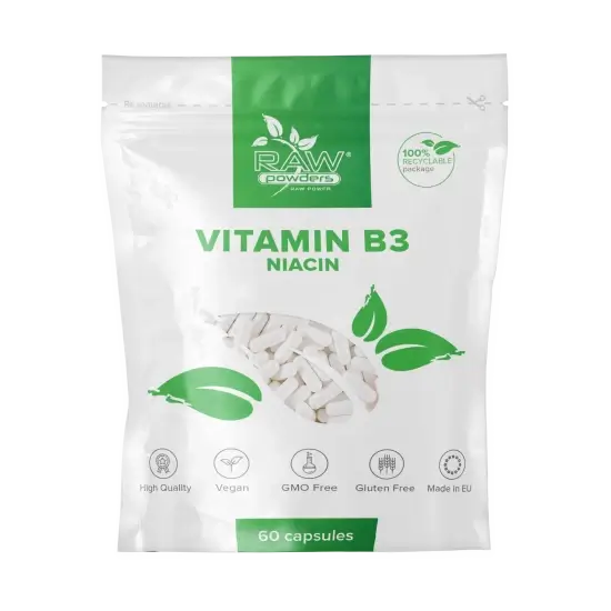 RAW POWDERS Niacinas (Vitaminas B3) - 60 kaps.