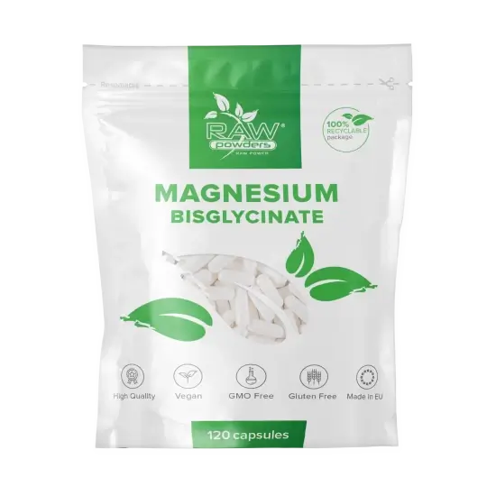 [1-2d.d.] RAW POWDERS Magnio Bisglicinatas 500mg - 120 kaps.