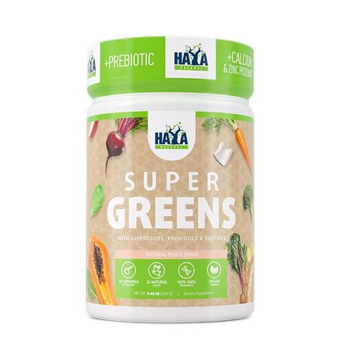 HAYA LABS Super Greens - 300g Natūralus persikų