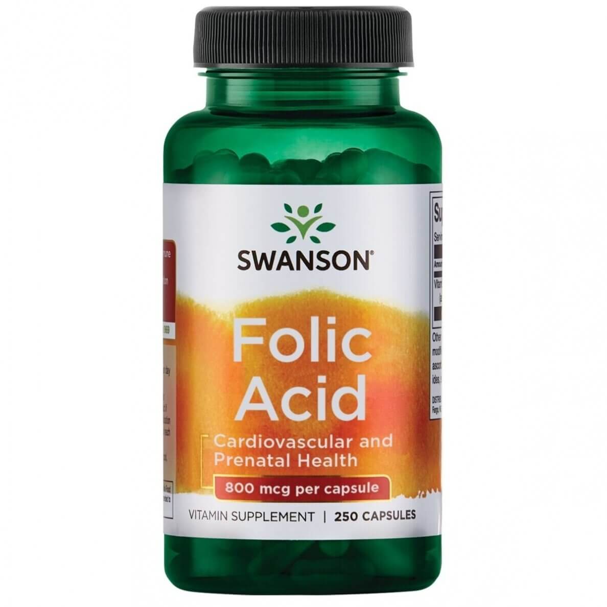 SWANSON Folic Acid 800mcg - 250 kaps.