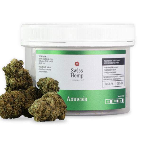 Swiss Hemp AMNESIA CBD kanapių žiedai 10%