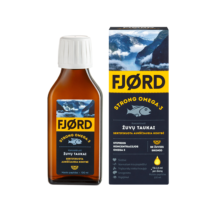 FJORD Strong Omega-3 žuvų taukai 100ml / AKCIJA 1+1