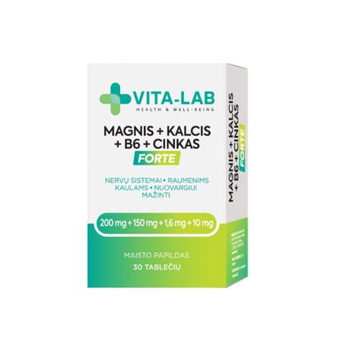 Maisto papildas VITA-LAB magnis + kalcis + B6 + cinkas, 30 kaps.