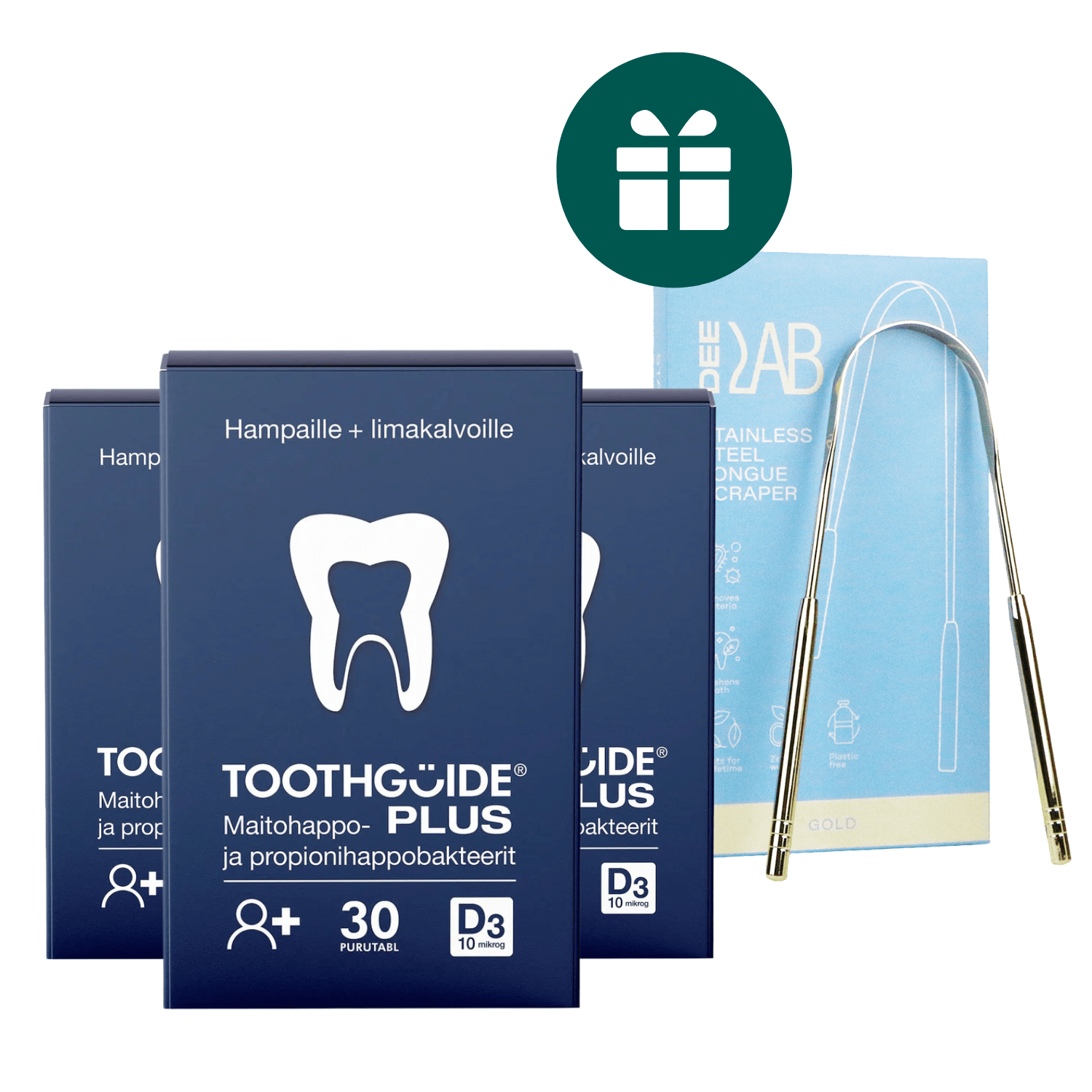 AKCIJA 3+1: "ToothGuide Plus" gerųjų burnos bakterijų 3 mėn. kursas (su 10% nuolaida) + DOVANA "DeeLab" nerūdijančio plieno liežuvio valiklis (1 vnt.)