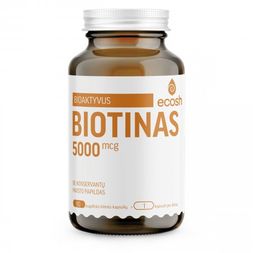 Ecosh Biotin Maisto papildas Bioaktyvus Biotinas, 90 kapsulių