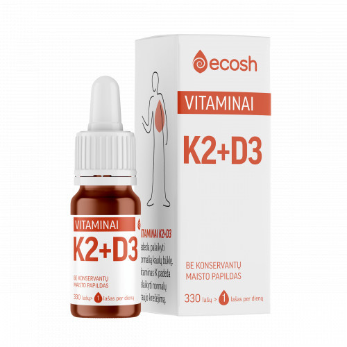 Ecosh Vitamins K2 + D3 Vitaminai K2 (45μg) + D3 (2000IU, 50μg), 10ml