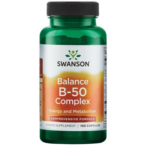 SWANSON Balance B-50 Complex Maisto papildas Vitamino B kompleksas, 100 kapsulių