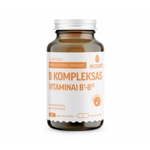 Ecosh B-Complex Maisto papildas Bioaktyvus B vitaminų kompleksas, 60 kapsulių