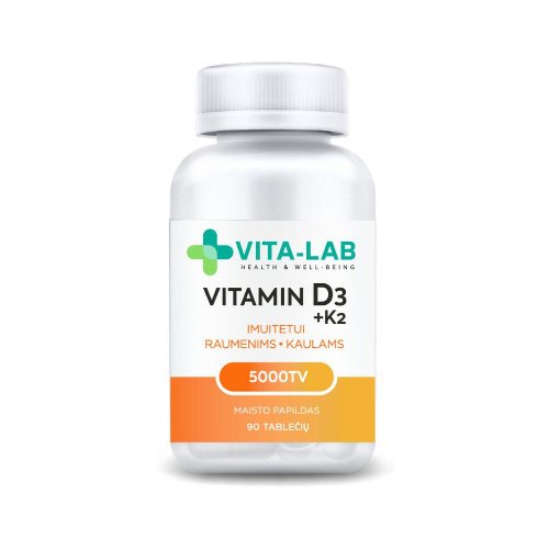 Maisto papildai Vitaminas D3 5000 + K2 200 µg VITA-LAB, 90 tab.