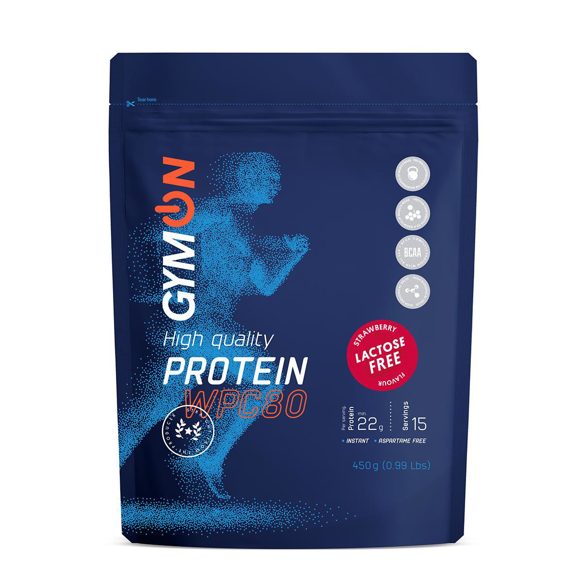 GYMON, braškių skonio baltymų kokteilis, be laktozės, 450 g