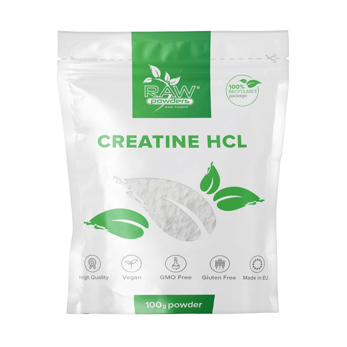 RAW POWDERS, kreatinas HCL, milteliai, 100g