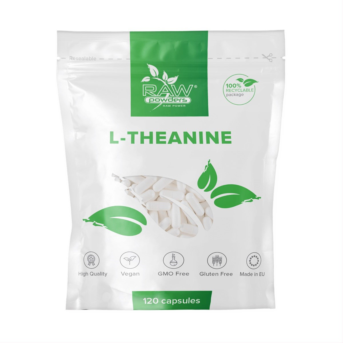 RAW POWDERS L-TEANINAS, 200 mg, 120 kapsulių
