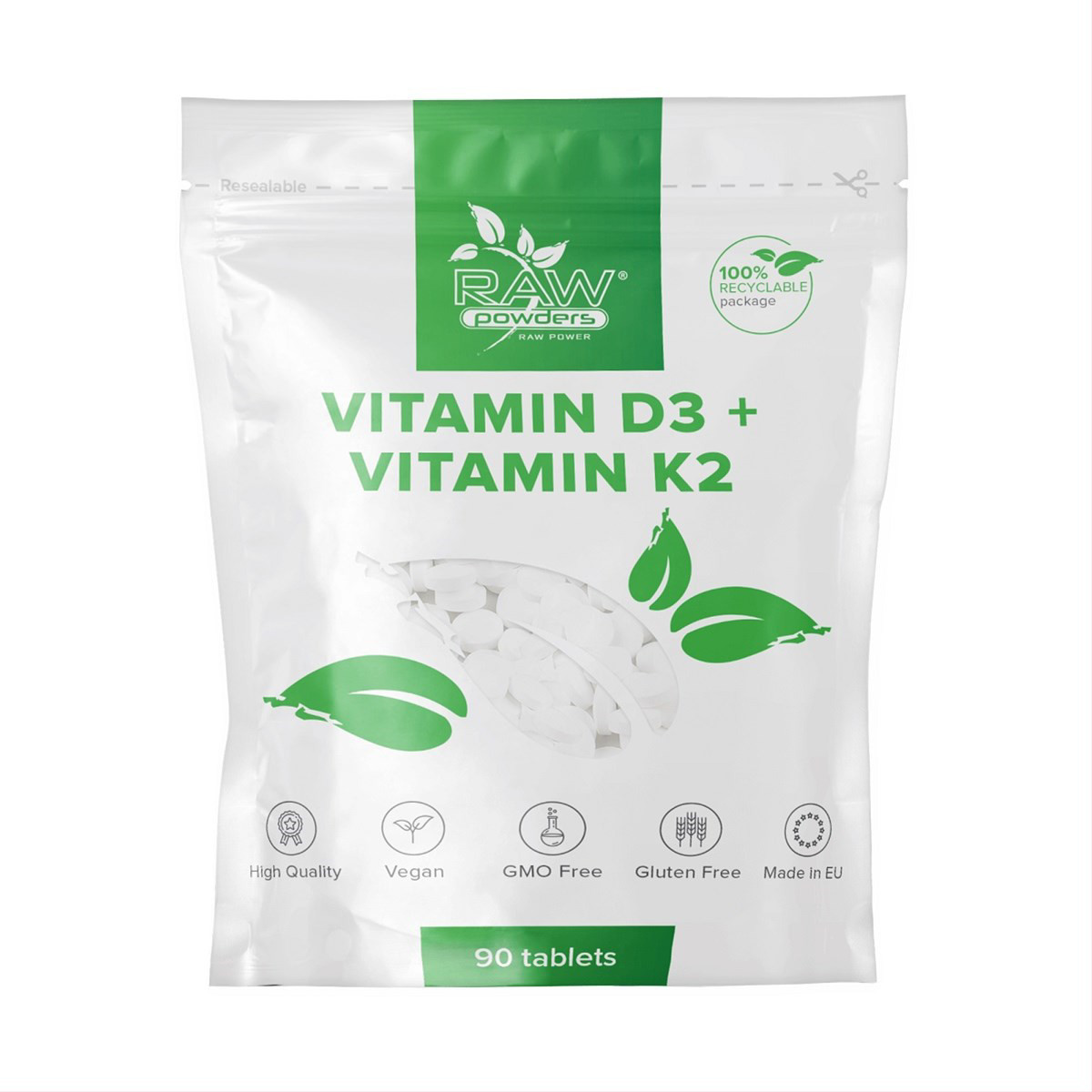 RAW POWDERS VITAMINAS D3 + VITAMINAS K2, 90 tablečių