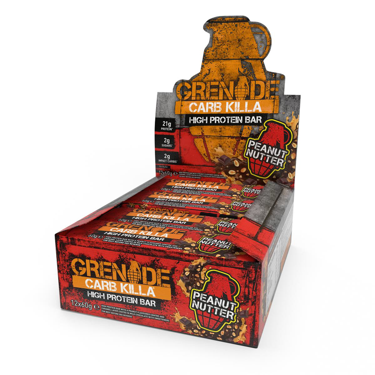 GRENADE CARB KILLA BAR, baltyminiai batonėliai, žemės riešutų skonio, 12 x 60 g