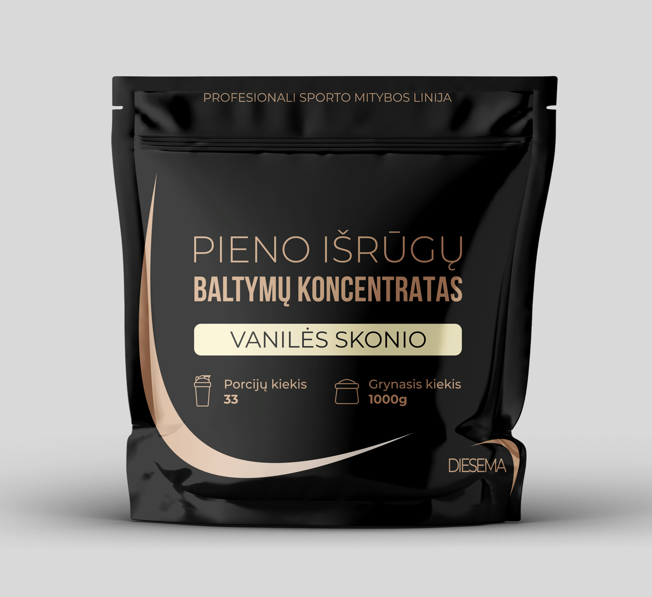 Vanilės skonio pieno išrūgų baltymų koncentrato milteliai su saldikliu, 1000 g
