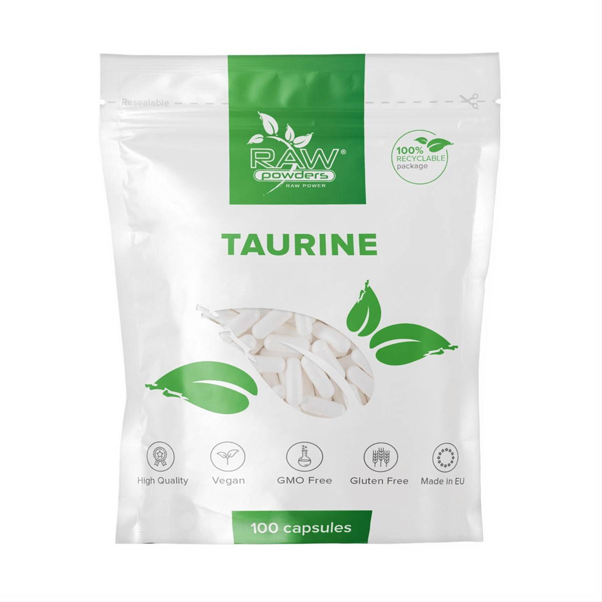 RAW POWDERS TAURINAS, 500 mg, 100 kapsulių